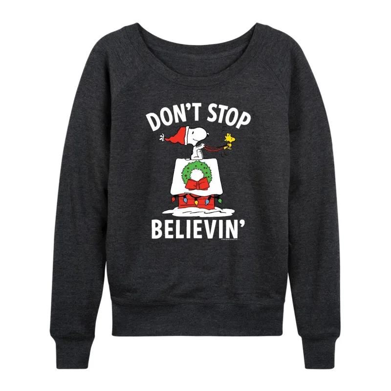 Women's Peanuts Snoopy Don't Stop Believin' Light Weight Pullover made by Zulily
