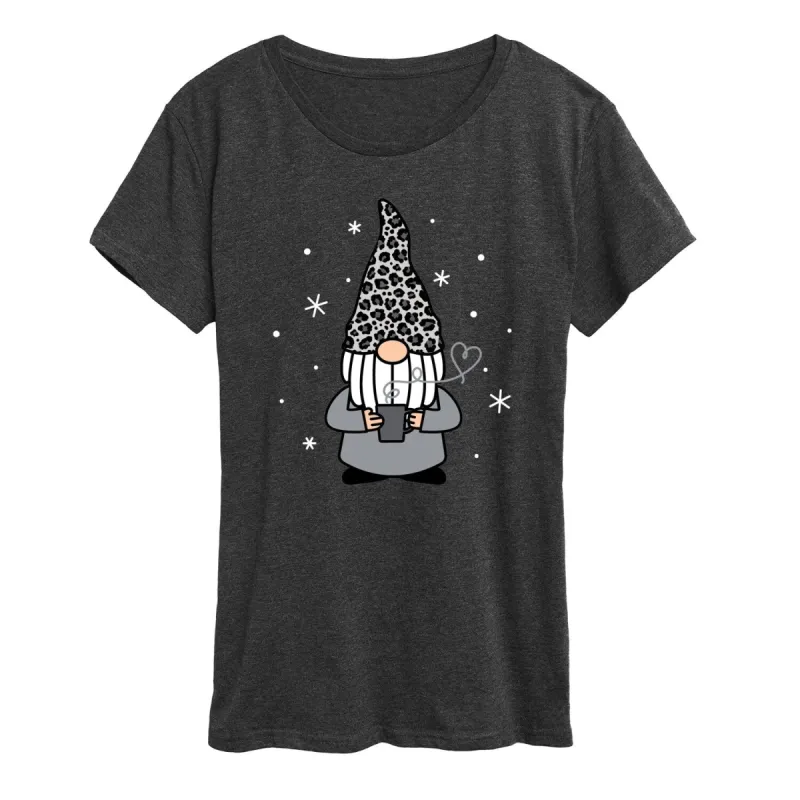 Women's Snow Leopard Print Coffee Gnome Short Sleeve Tee sold by Zulily