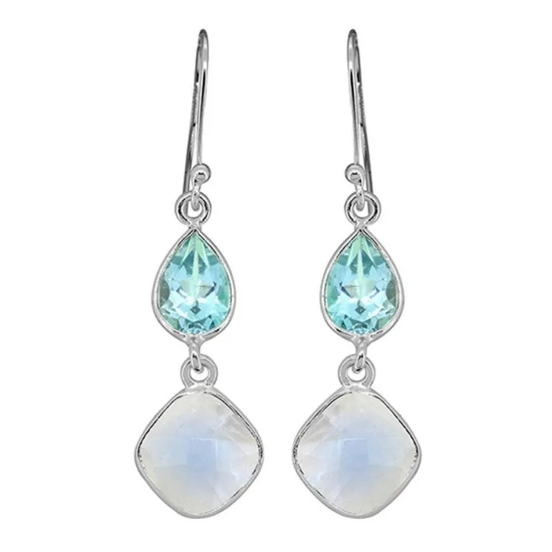 YS Gems Sterling Silver Rainbow Moonstone Blue Topaz Dangle Earrings - 1.65 x .45 sold by Zulily