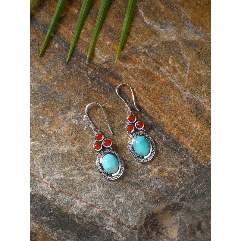 YS Gems Sterling Silver Mohave Turquoise and Carnelian Earring sold by Zulily