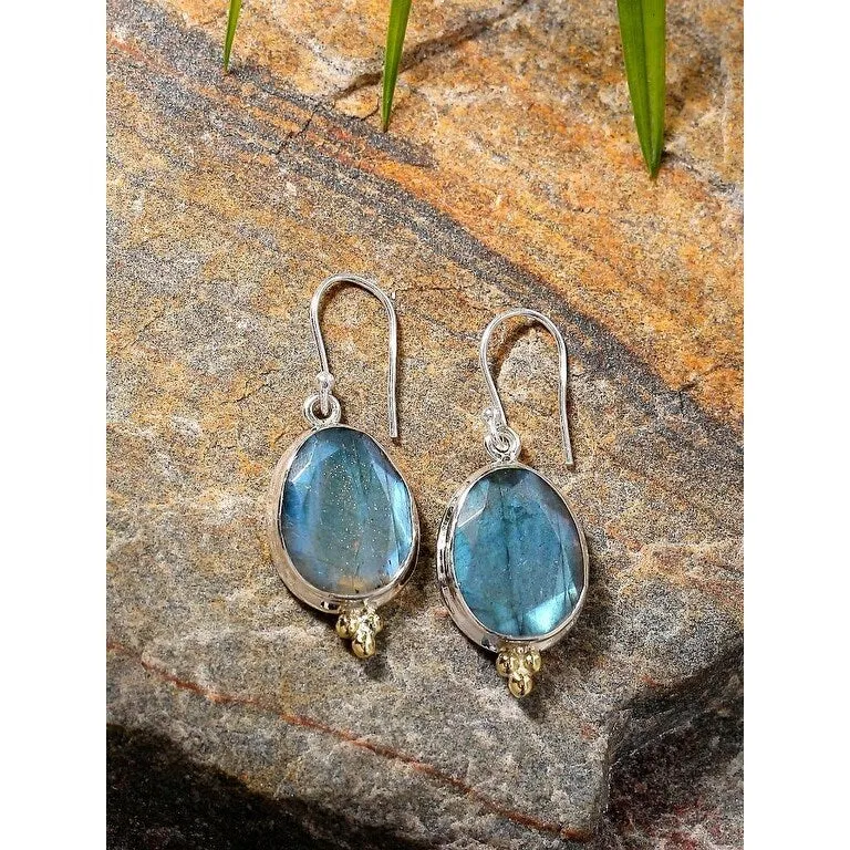 YS Gems Silver Natural Labradorite Dangle Earrings with Brass Accents - 1.55 x .55 sold by Zulily product image thumbnail 2