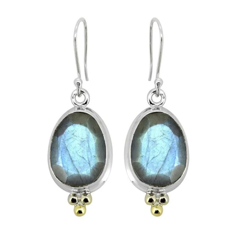 YS Gems Silver Natural Labradorite Dangle Earrings with Brass Accents - 1.55 x .55 sold by Zulily