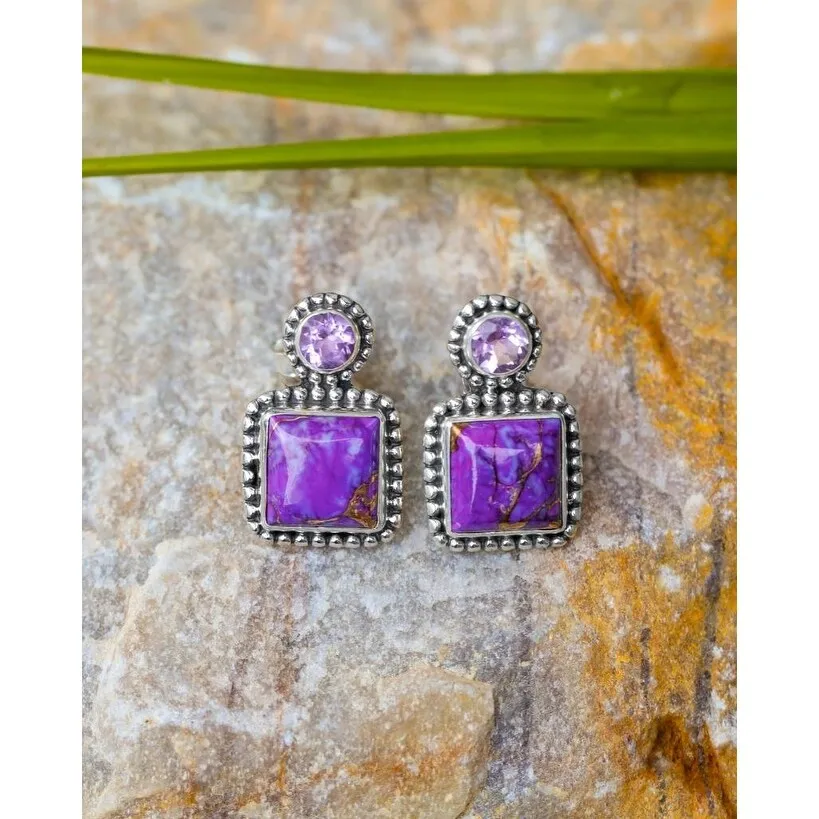 YS Gems Sterling Silver Purple Copper Turquoise Vintage Stud Earrings - .9 x .55 sold by Zulily product image thumbnail 2