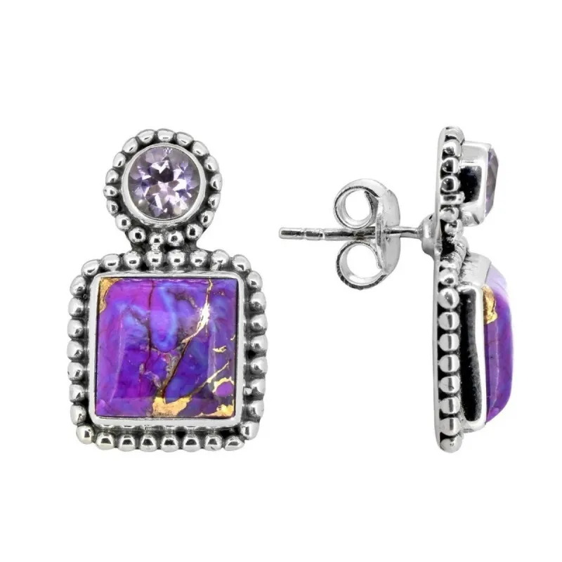YS Gems Sterling Silver Purple Copper Turquoise Vintage Stud Earrings - .9 x .55 sold by Zulily