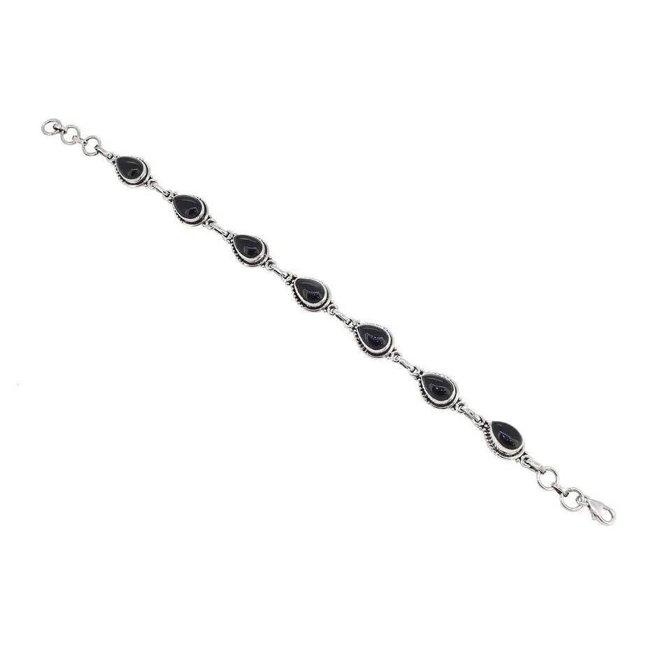 YS Gems Sterling Silver Black Onyx Link Chain Bracelet sold by Zulily