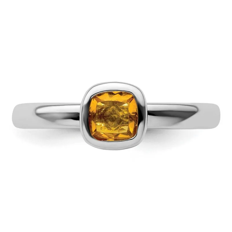 Curata 925 Sterling Silver Bezel Polished Stackable Cushion Cut Citrine Ring sold by Zulily