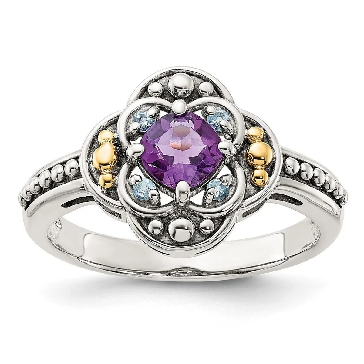 Curata 925 Sterling Silver 14k .41ctw Amethyst and Swiss Blue Topaz Ring 2.6mm sold by Zulily product image thumbnail 2
