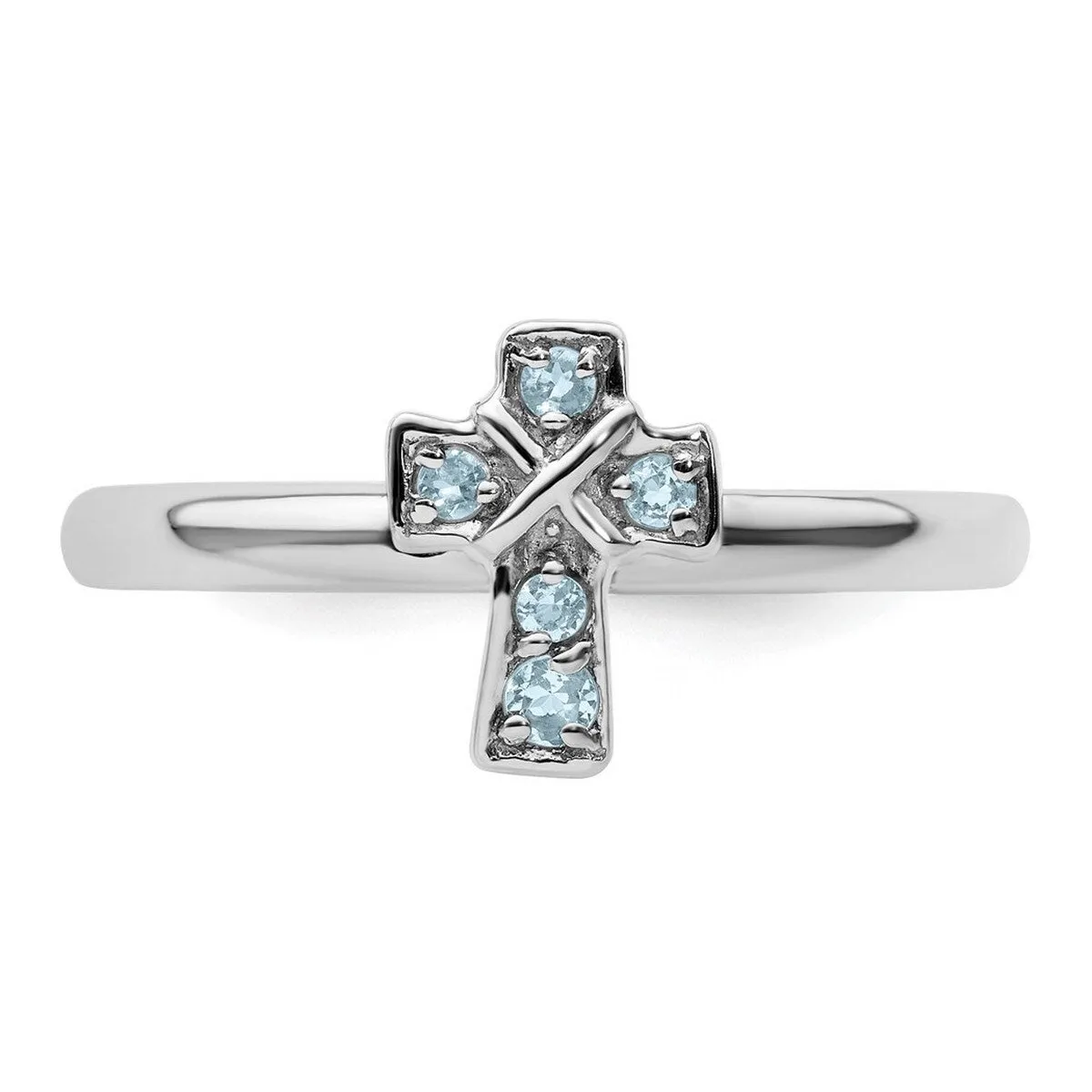 Curata 925 Sterling Silver Stackable Rhodium Aquamarine Cross Ring 2.25mm sold by Zulily product image thumbnail 4