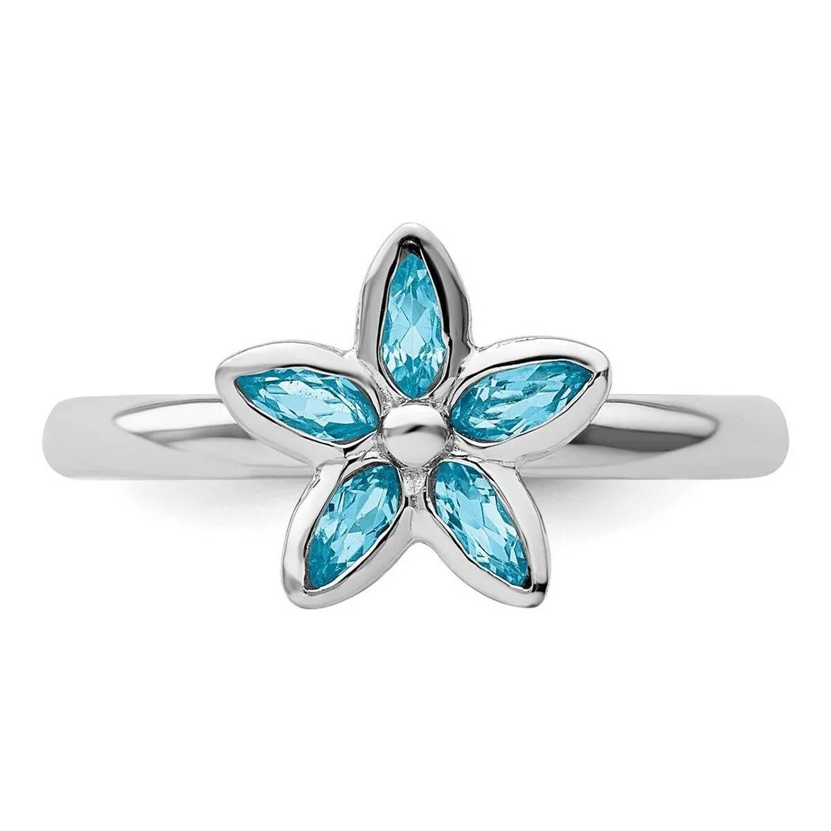 Curata 925 Sterling Silver Bezel Polished Stackable Blue Topaz Flower Ring sold by Zulily product image thumbnail 4