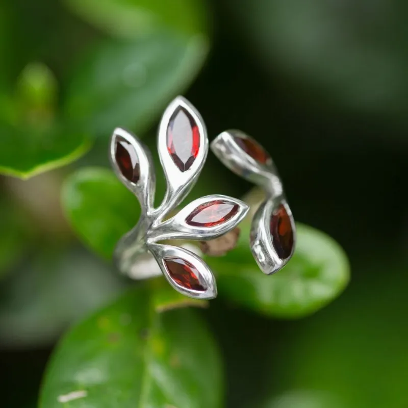 Curata 925 Sterling Silver Marquise Shape Garnets Wrap Leaf Ring sold by Zulily