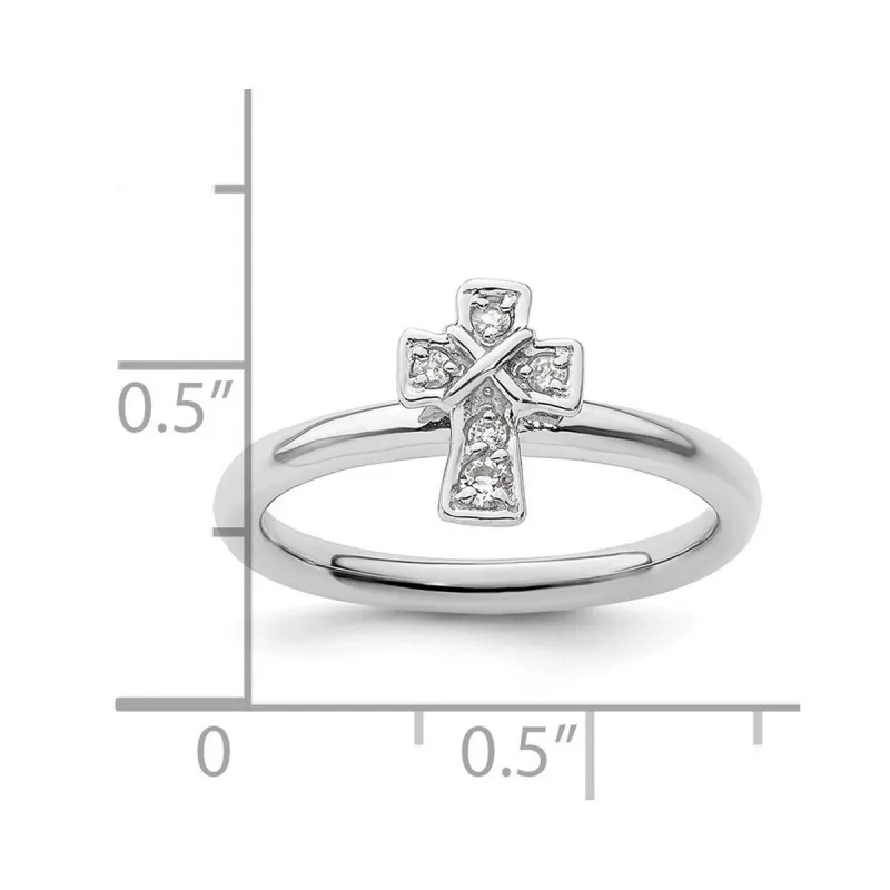 Curata 925 Sterling Silver Stackable Rhodium White Topaz Cross Ring sold by Zulily