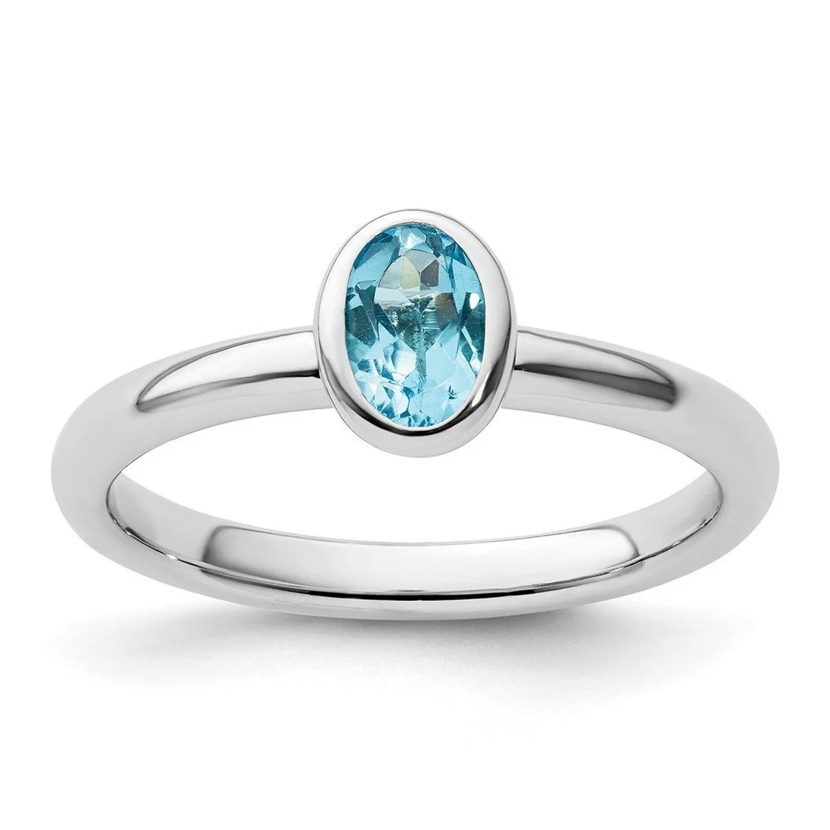 Curata 925 Sterling Silver Bezel Polished Stackable Oval Blue Topaz Ring sold by Zulily