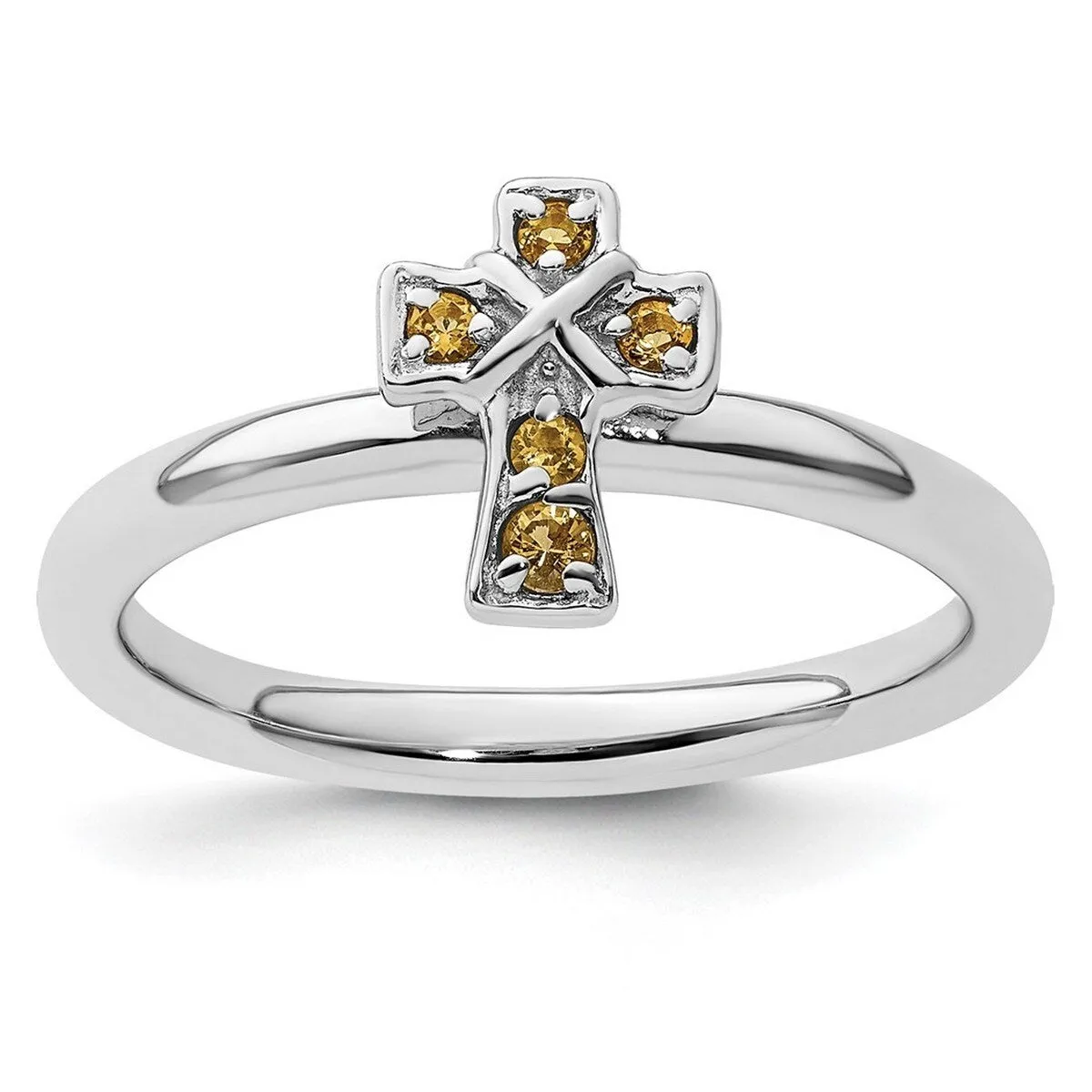 Curata 925 Sterling Silver Stackable Rhodium Citrine Cross Ring sold by Zulily