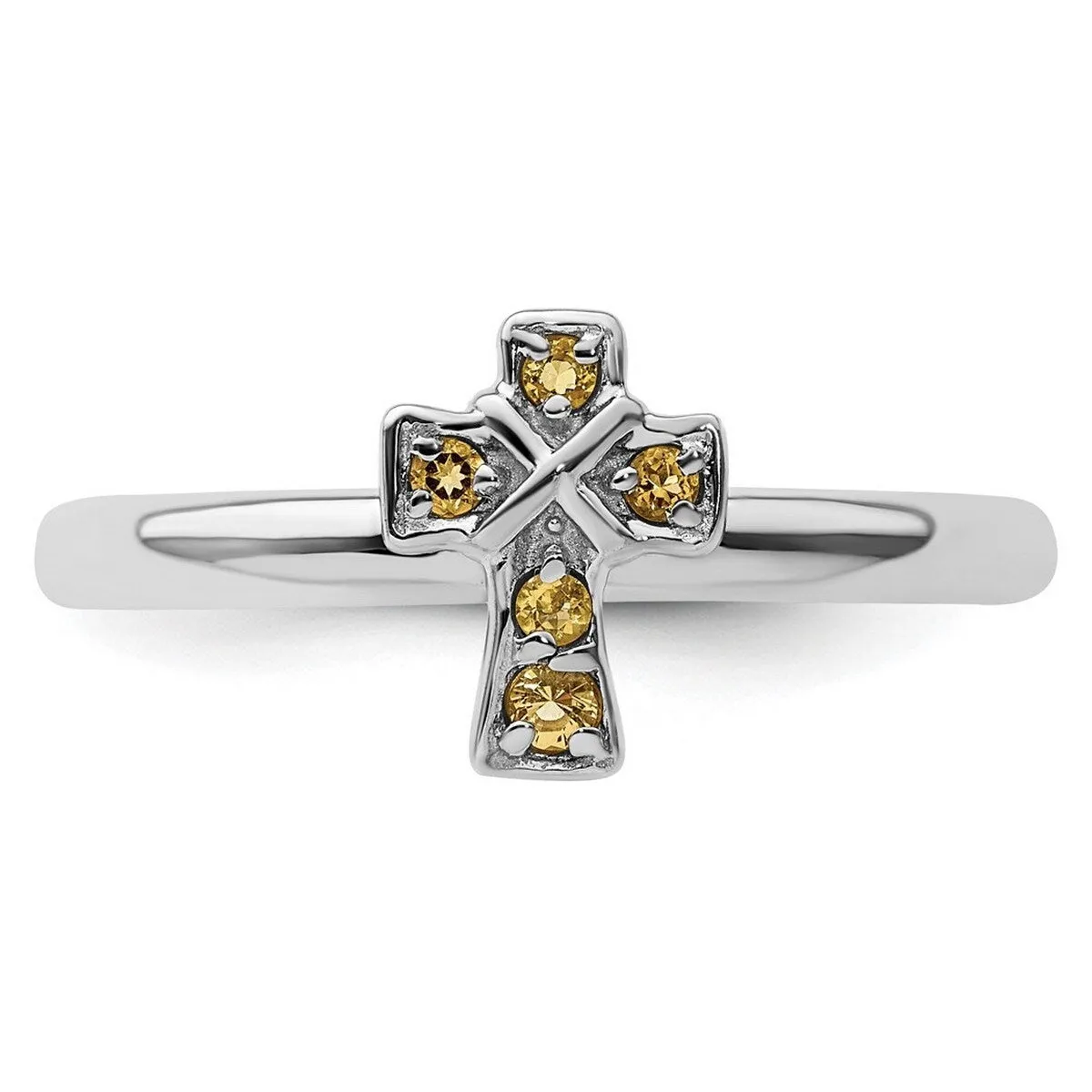 Curata 925 Sterling Silver Stackable Rhodium Citrine Cross Ring sold by Zulily product image thumbnail 3