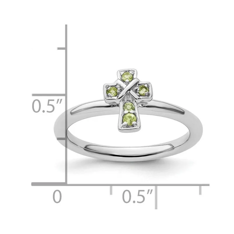 Curata 925 Sterling Silver Stackable Rhodium Peridot Cross Ring sold by Zulily