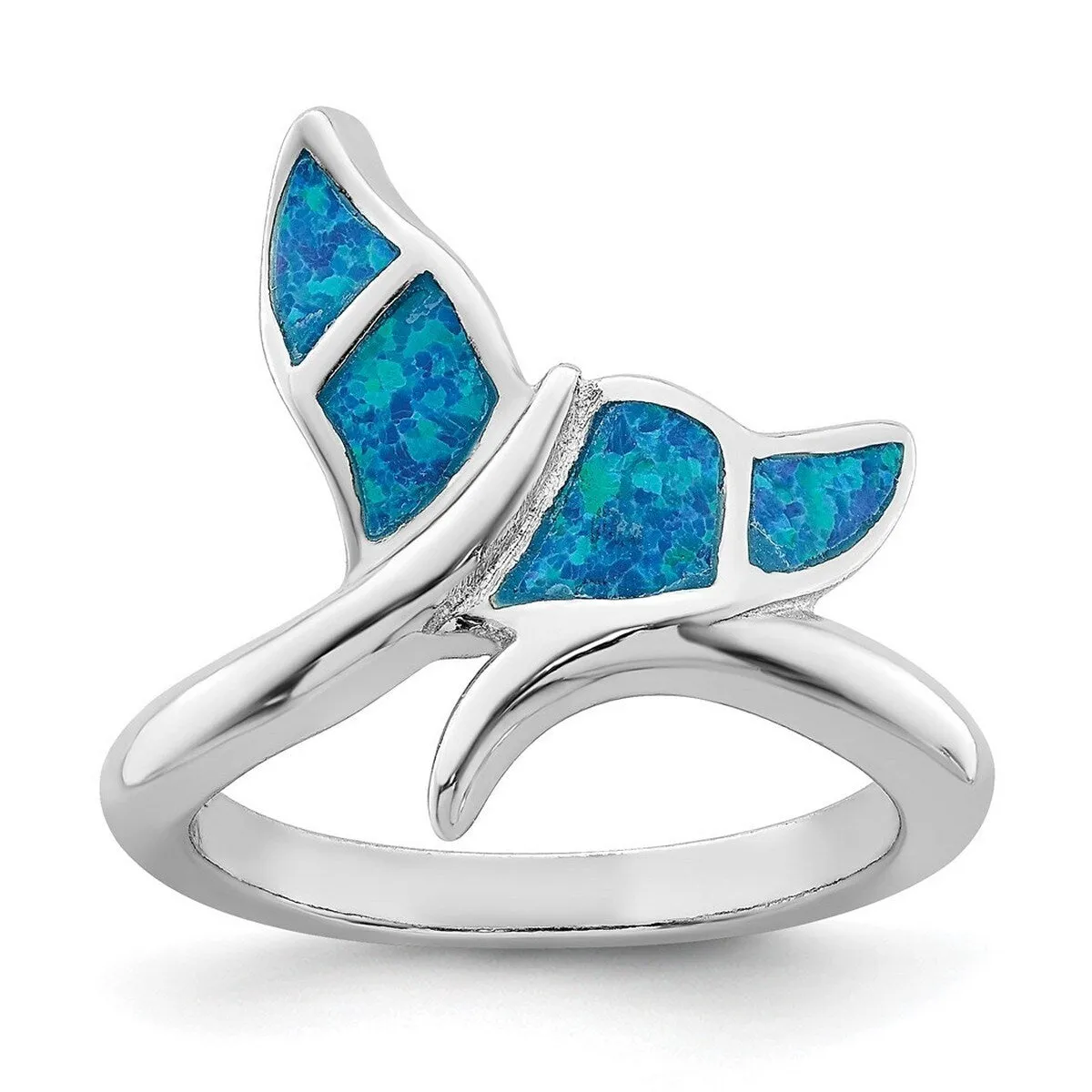 Curata 925 Sterling Silver Blue Inlay Simulated Opal Whale Tail Ring sold by Zulily