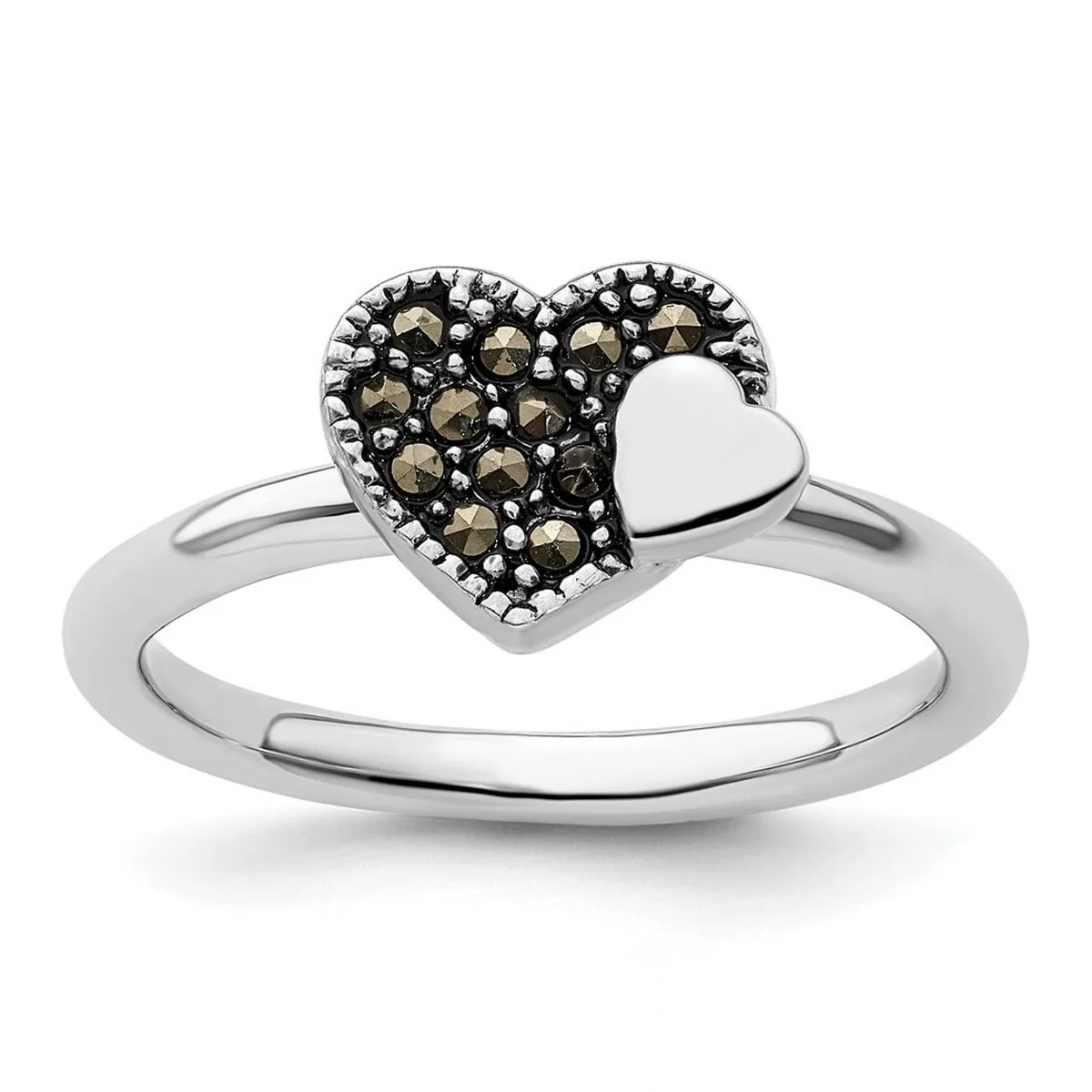 Curata 925 Sterling Silver Antiqued Stackable Marcasite Heart Ring sold by Zulily
