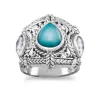 Curata 925 Sterling Silver Blue Topaz Simulated Turquoise Oxidized Ornate Ring sold by Zulily