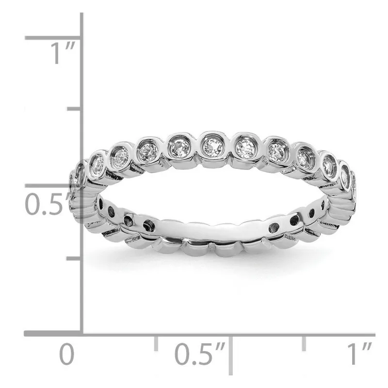 Curata 925 Sterling Silver Bezel Polished Patterned Stackable White Topaz Ring sold by Zulily