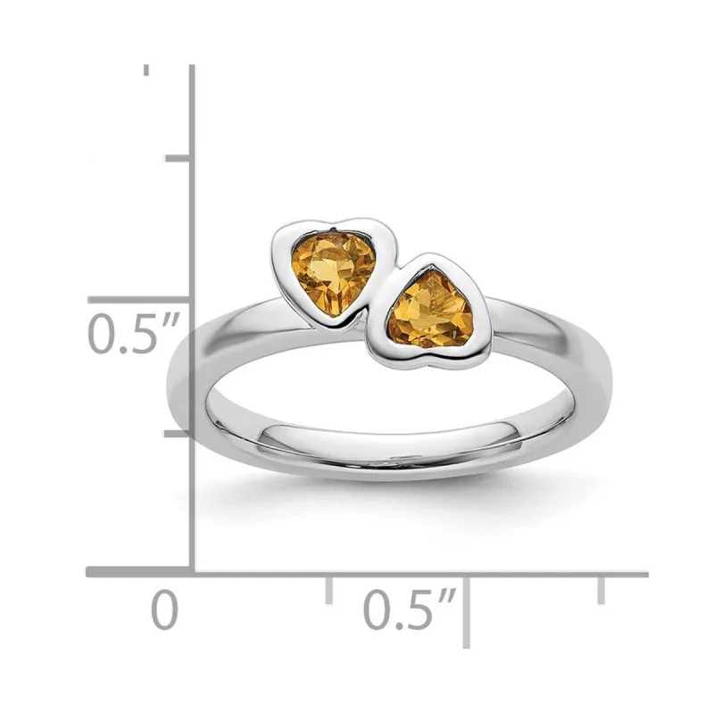 Curata 925 Sterling Silver Bezel Polished Stackable Citrine Double Heart Ring sold by Zulily