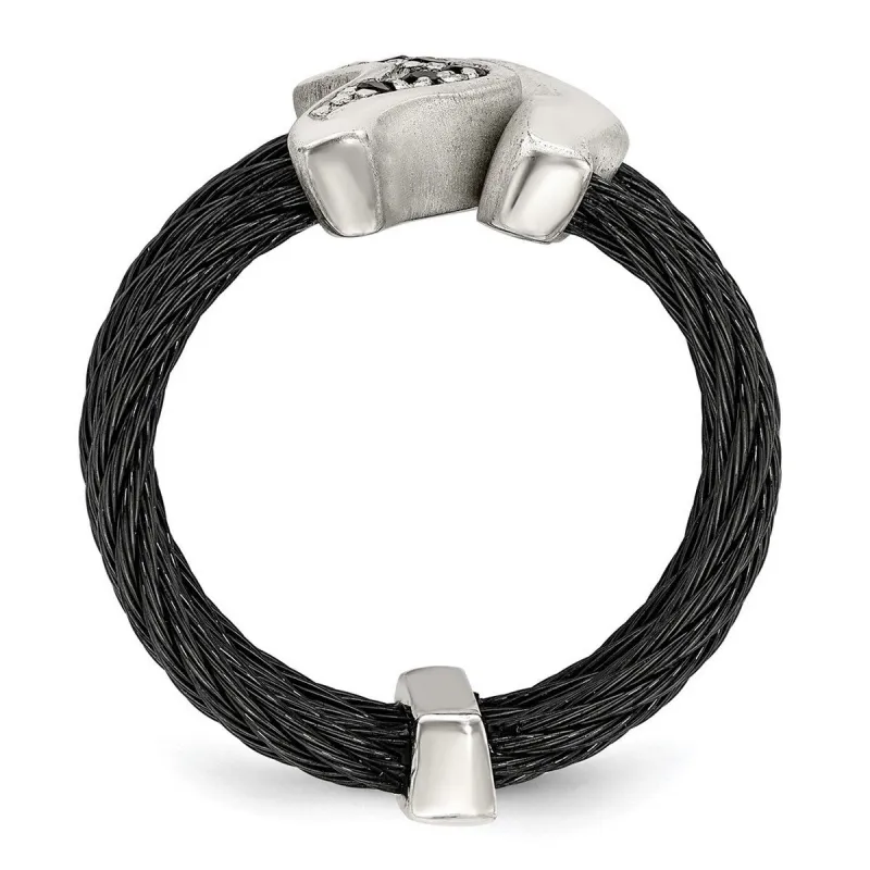 Curata 925 Sterling Silver Black Titanium Black Spinel Cable Flexible Ring - 21mm wide sold by Zulily