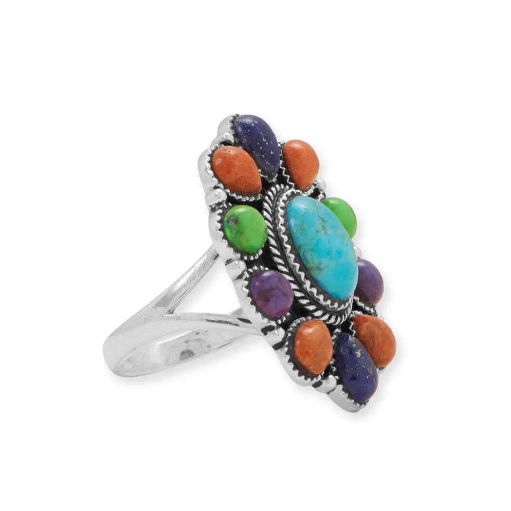 Curata 925 Sterling Silver Oxidized Oval Multi Stone Blue Simulated Turquoise Center Flower Ring sold by Zulily product image thumbnail 4