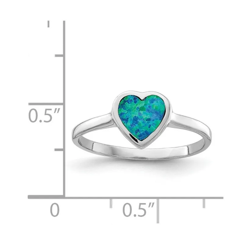 Curata 925 Sterling Silver Polished Heart Simulated Opal Stacking Ring sold by Zulily