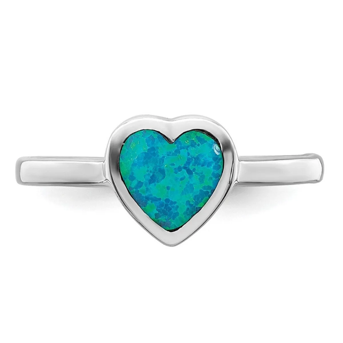 Curata 925 Sterling Silver Polished Heart Simulated Opal Stacking Ring sold by Zulily product image thumbnail 2