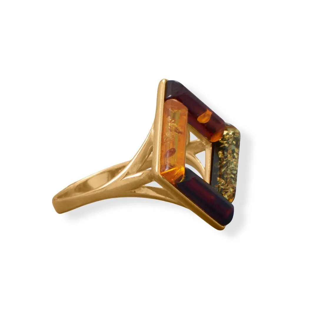 Curata 925 Sterling Silver 24k Gold Plated Square Multi Color Baltic Amber Ring sold by Zulily product image thumbnail 3