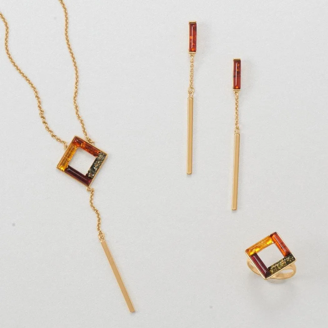 Curata 925 Sterling Silver 24k Gold Plated Square Multi Color Baltic Amber Ring sold by Zulily product image thumbnail 2