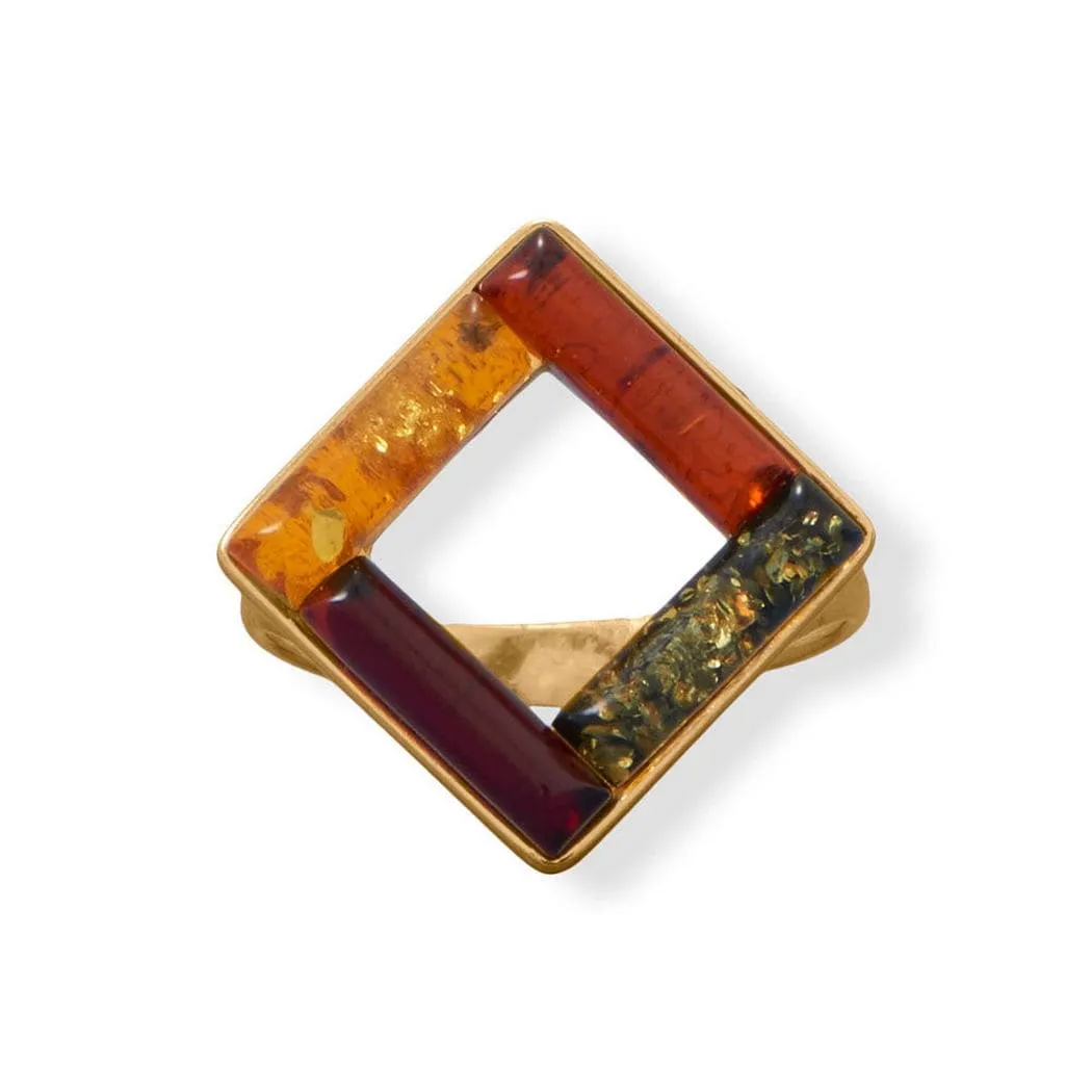 Curata 925 Sterling Silver 24k Gold Plated Square Multi Color Baltic Amber Ring sold by Zulily product image thumbnail 4