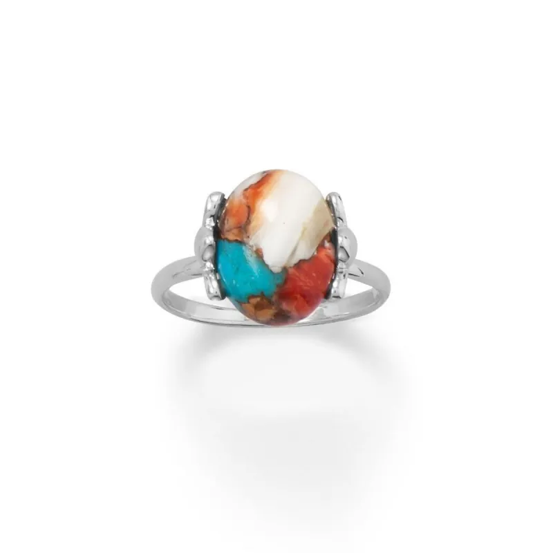Curata 925 Sterling Silver Spiny Oyster Turquoise Compressed Stone Ring sold by Zulily