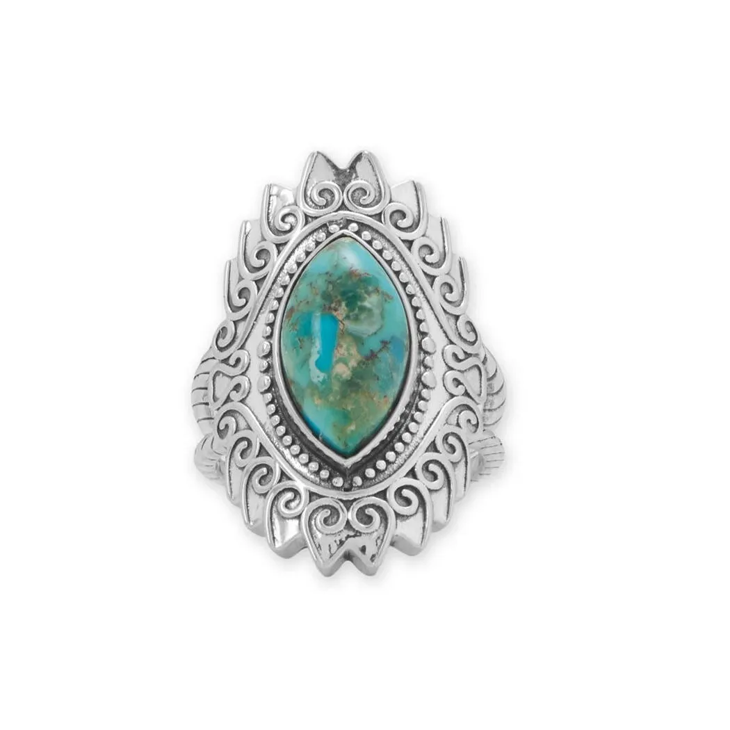 Curata 925 Sterling Silver Oxidized Marquise Dot Beaded Edge Swirl Design Turquoise Ring sold by Zulily product image thumbnail 4