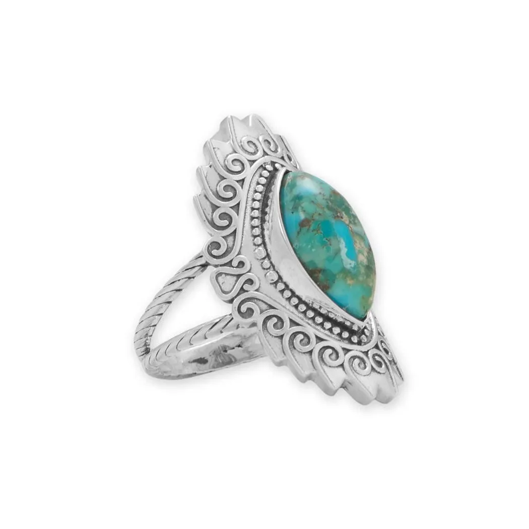 Curata 925 Sterling Silver Oxidized Marquise Dot Beaded Edge Swirl Design Turquoise Ring sold by Zulily product image thumbnail 2