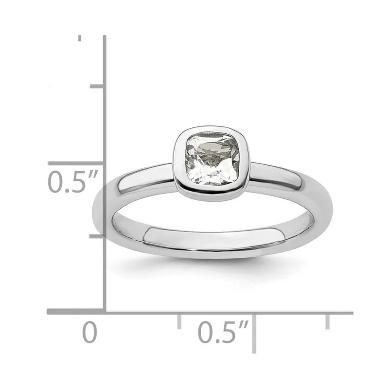 Curata 925 Sterling Silver Bezel Polished Stackable Cushion Cut White Topaz Ring sold by Zulily