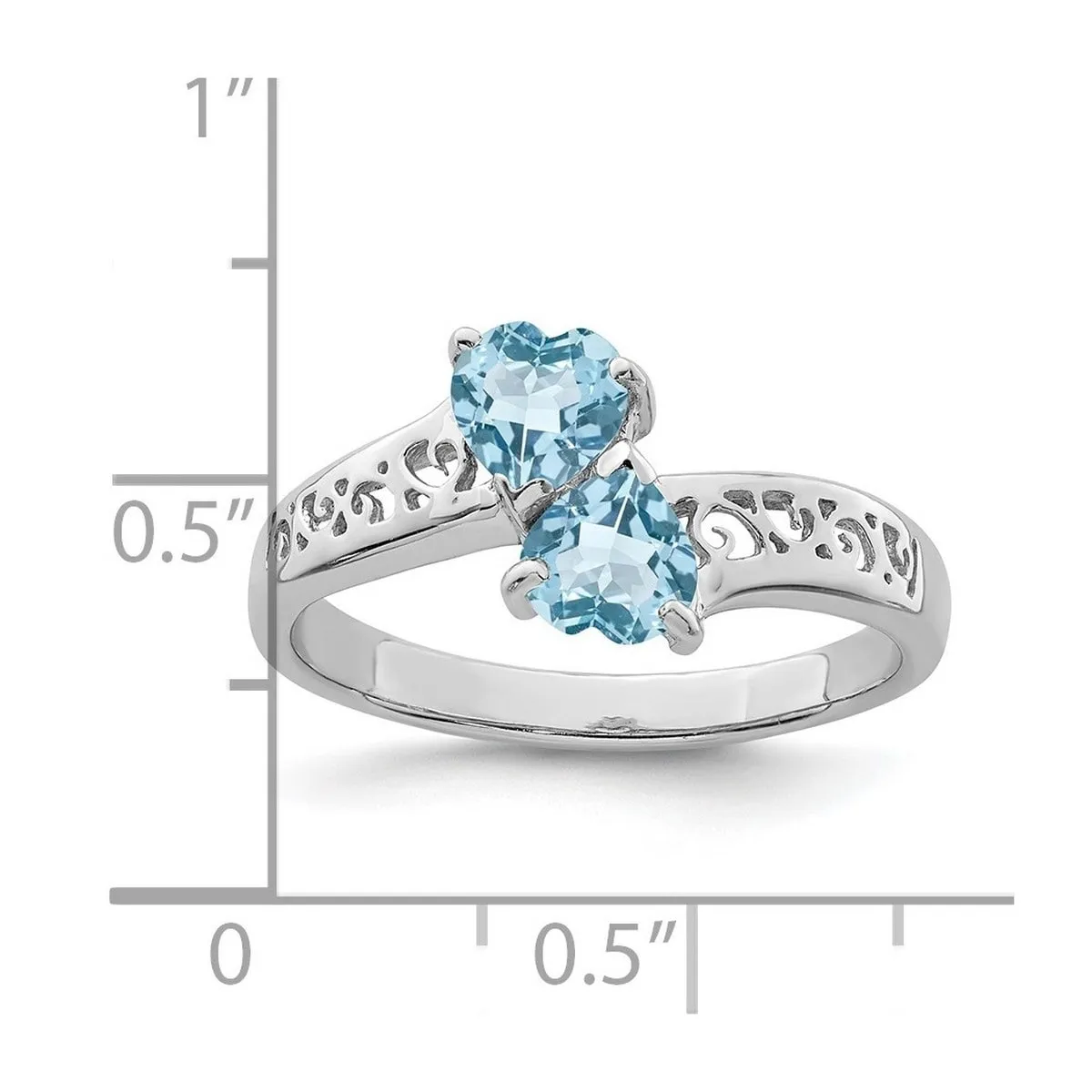 Curata 925 Sterling Silver Rhodium Light Swiss Blue Topaz Double Heart Ring sold by Zulily product image thumbnail 5