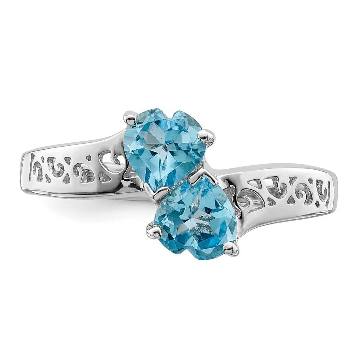 Curata 925 Sterling Silver Rhodium Light Swiss Blue Topaz Double Heart Ring sold by Zulily product image thumbnail 4