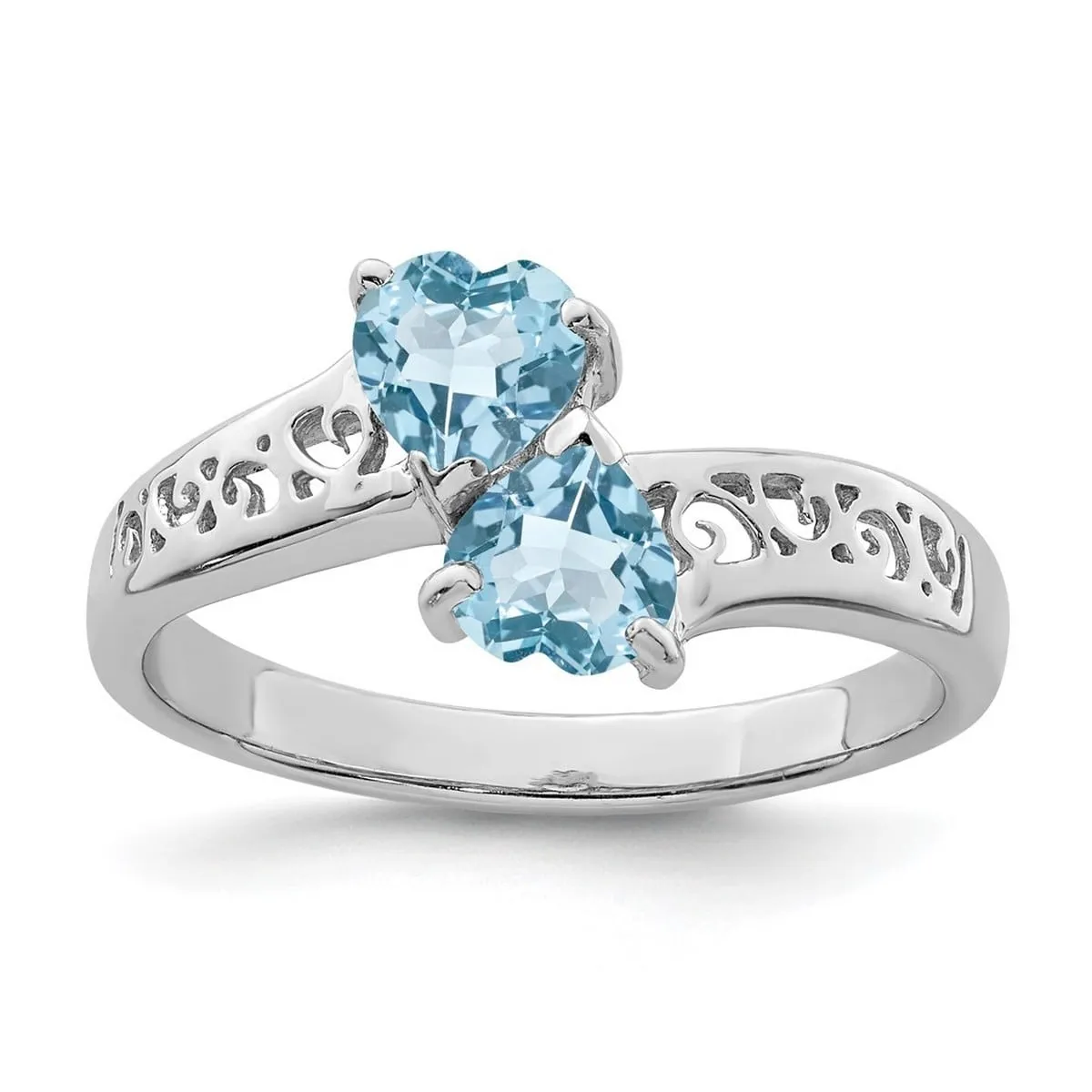 Curata 925 Sterling Silver Rhodium Light Swiss Blue Topaz Double Heart Ring sold by Zulily
