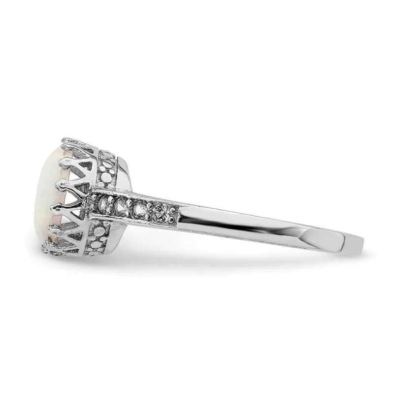 Curata 925 Sterling Silver Rhodium Plated Polished Simulated Opal Ring sold by Zulily