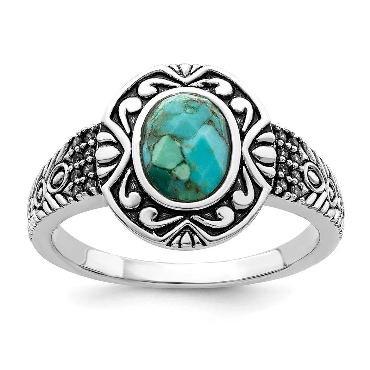 Curata 925 Sterling Silver Oxidized Simulated Turquoise Vintage Ring sold by Zulily