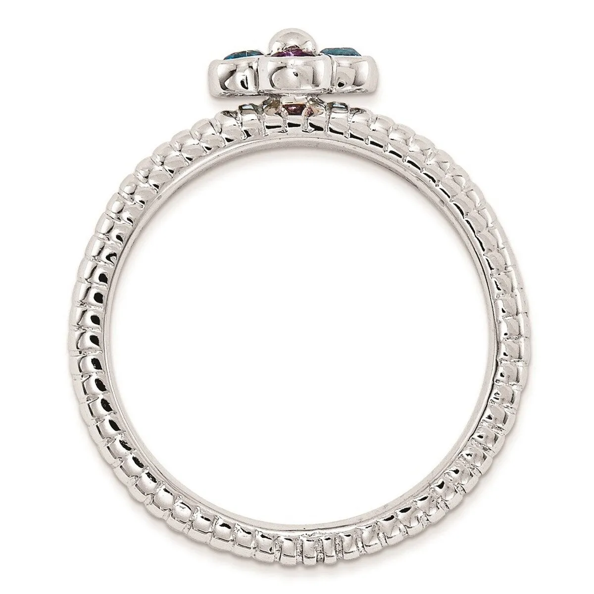 Curata 925 Sterling Silver Bezel Polished Stackable Blue Topaz and Amethyst Flower Ring sold by Zulily product image thumbnail 2