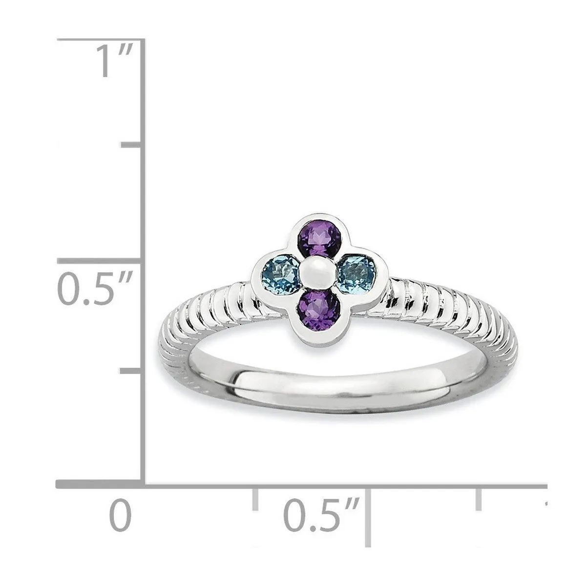 Curata 925 Sterling Silver Bezel Polished Stackable Blue Topaz and Amethyst Flower Ring sold by Zulily product image thumbnail 4