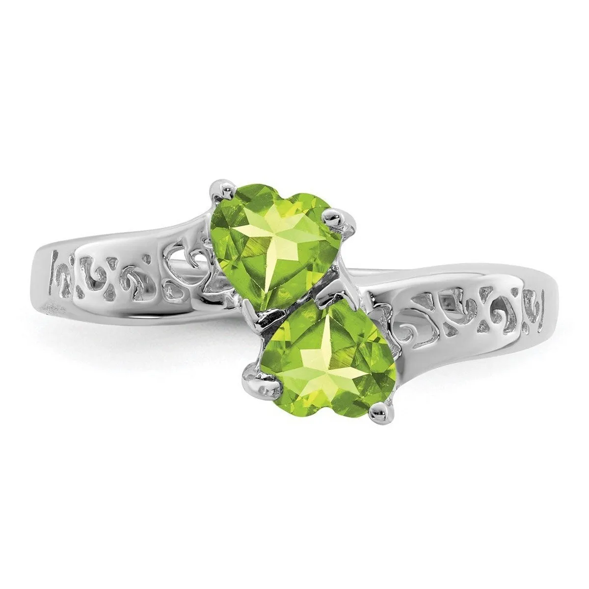 Curata 925 Sterling Silver Rhodium 1ctw Peridot Double Heart Ring sold by Zulily product image thumbnail 2