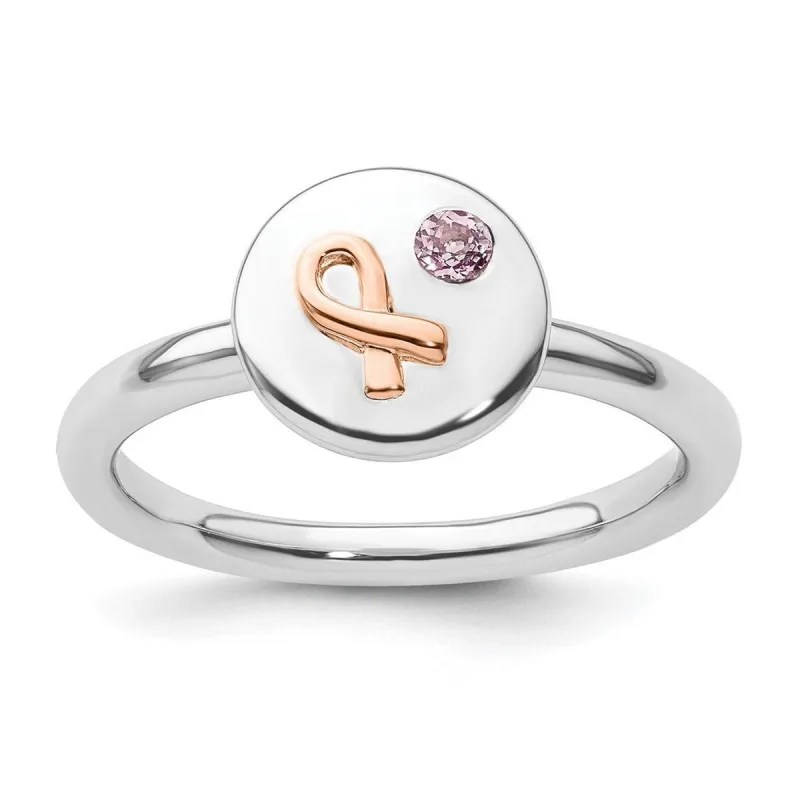 Curata 925 Sterling Silver Polished 14k Rose Gold Ribbon Pink Sapphire Ring sold by Zulily