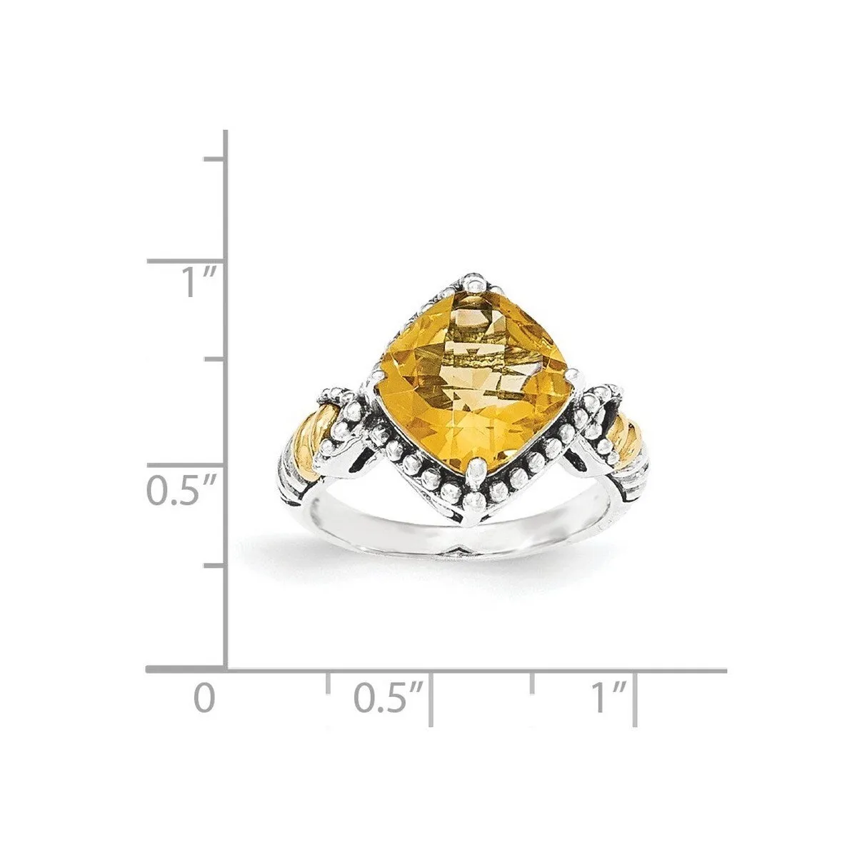 Curata 925 Sterling Silver With 14k Yellow Citrine Cushion Ring sold by Zulily