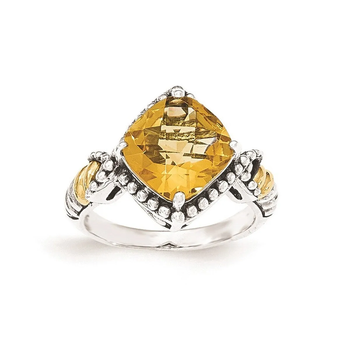 Curata 925 Sterling Silver With 14k Yellow Citrine Cushion Ring sold by Zulily product image thumbnail 2