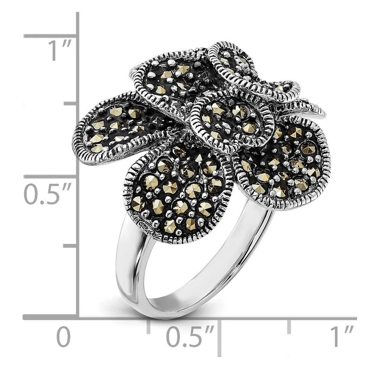 Curata 925 Sterling Silver 14mm Large Marcasite Flower Ring sold by Zulily