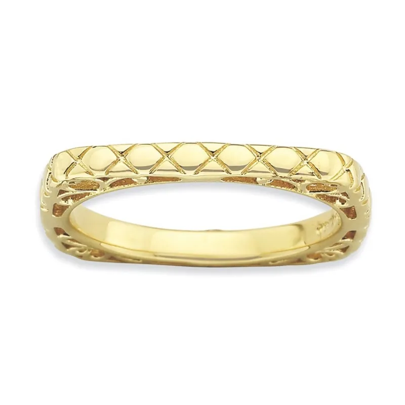 Curata 925 Sterling Silver Patterned Stackable Polished Gold Plated Square Ring sold by Zulily