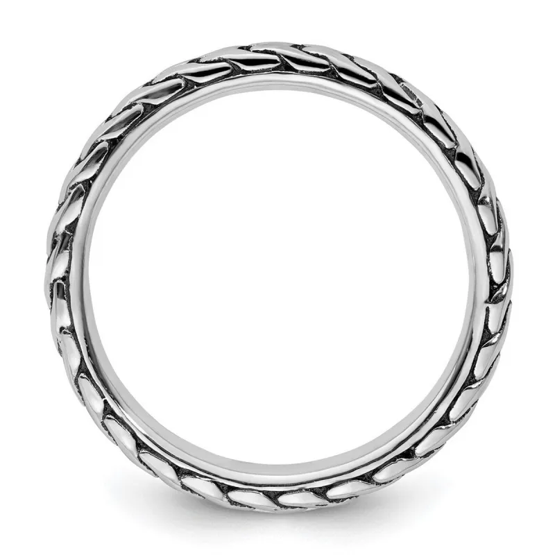Curata 925 Sterling Silver Polished Textured Patterned Stackable Artisan Oxidized Artisan Oxidized Ring sold by Zulily