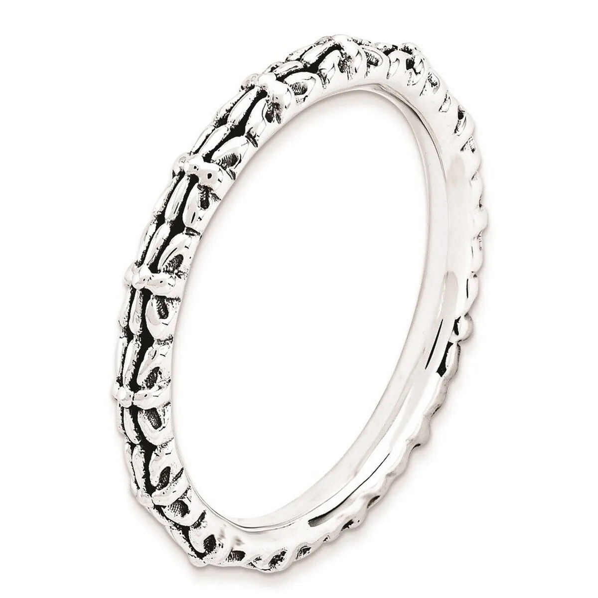 Curata 925 Sterling Silver Polished Patterned Stackable Artisan Oxidized Artisan Oxidized Ring sold by Zulily product image thumbnail 2